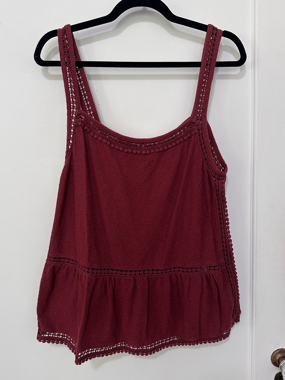 Point Sur J. Crew burgundy cotton flowy tank top with tassels/cutouts -XL